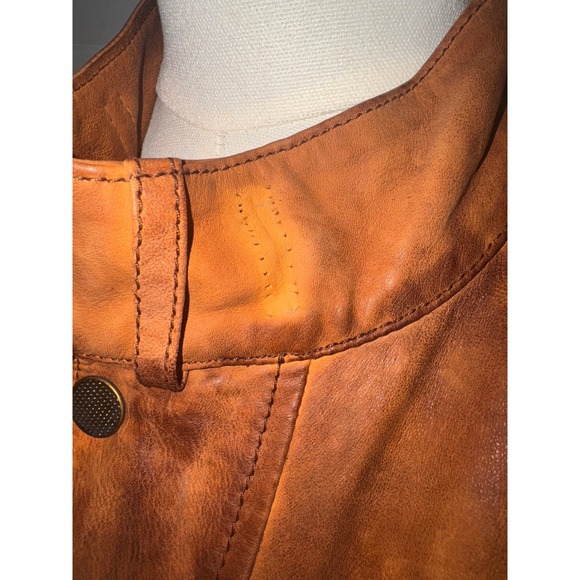 Lucky Brand Leather Utility Jacket Womens Cognac Brown Distressed Field S - Picture 5 of 9